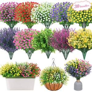 lot 14207 image: MAPVOLUT 30 Bundles Artificial Flower Set - Realistic Outdoor & Indoor Decor, UV-Resistant, Waterproof, No Fade, 7 Colors - Perfect for Wedding, Patio, Garden, Home Decor (14 Tall)