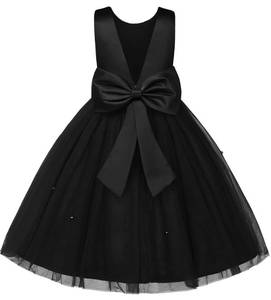 lot 14208 image: Uhnice Flower Girl Dress Satin Ball Gown for Wedding Party with Bowknot (Black, 160cm10-11 Years)