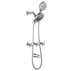 lot 19859 image: 3 Handle Shower Faucet Set with Tub Spout Bathtub Shower Faucets Combo Set Shower System Complete Tub and Shower Trim Kit Brushed Nickel