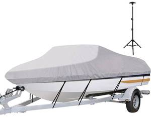 lot 19860 image: iCOVER Trailerable Boat Cover with Support Pole- 16-18.5 Heavy Duty Waterproof Tarp Covers, Fits V-Hull, Fish&Ski, Pro-Style, Fishing, Runabout, Bass Boats, up to 16ft-18.5ft Long X 94 Wide