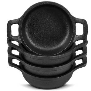 lot 19861 image: Ziliny 4 Pcs Small Cast Iron Skillets Set - Mini 4 x 1.2 Inches Skillet Ramekins With Handle - Black Serving Dishes Round Pan Oven Safe Cookware for Kitchen Picnic