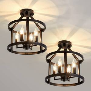 lot 19863 image: UOFUS 2-Pack Semi Flush Mount Ceiling Light Fixture Farmhouse Matte Chandelier Ceiling Lamp for Entryway Foyer Dining Room Bedroom Kitchen Hallway ��Black Metal ��