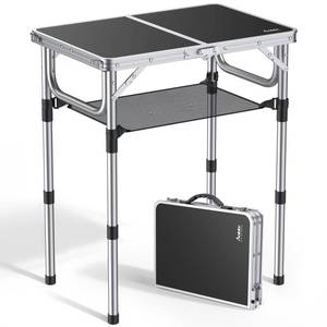lot 19864 image: Anbte Folding Camping Table, Aluminum 24 x 16 Adjustable Height Small Folding Table with Carrying Handle, Lightweight, Portable Camping Table Waterproof for Outdoor Indoor Picnic Beach BBQ (Black)