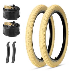 lot 19865 image: 20 Inch Bike Tires Set MOHEGIA 2-Pack 20x2.125 Inch Folding Kids Bicycle Tires and Pair Inner Tubes Schrader Valve with Tire Levers-Compatible with BMX, MTB and Children Racing-Cream