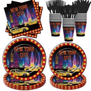 lot 19880 image: Suhelkit New York City NYC Party Decorations Tableware - New York Birthday Decorations, Paper Plate, Cup, Napkin, Disposable Cutlery, NYC Party Supplies For Birthday Baby Shower  24 Guests