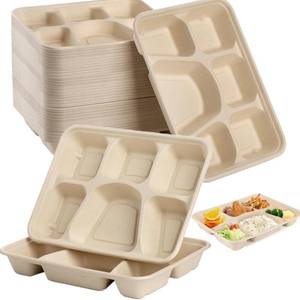 lot 19881 image: NROZIET 50 Pack 6 Compartment Disposable Plate, Heavy Duty Divided Paper Plates for Dinner, Microwavable Freezer Safe School Food Lunch Platter Tray for Party Dinner Buffet
