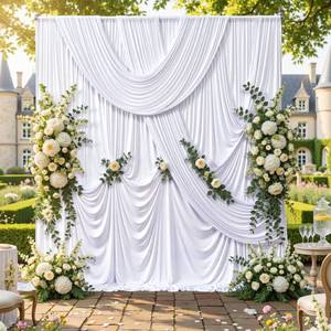 lot 19882 image: 10x10ft Wrinkle Free White Backdrop Curtains for Party Background, 2 Panels 5x10ft Silky Polyester Photo Backdrop Drapes Back Drop Cloth for Wedding Birthday Photography Baby Shower Decor