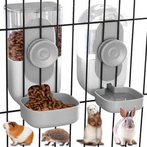 lot 19886 image: Kenond Hanging Automatic Food Water Dispenser, 35oz Rabbit Feeder Guinea Pig Water Bottle Feeder for Ferret Guinea Pig Rabbit Bunny Cage Accessories(Gray)