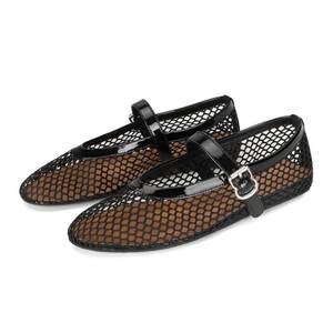 lot 19891 image: DOEYG Womens Black Mesh Flats, Mary Jane, Comfy Casual Office Summer Ballerina Shoes (Size 6)