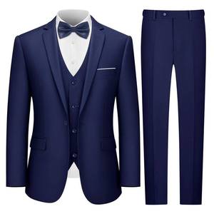 lot 19892 image: LUPURTY Mens One Button 3-Piece Suits Slim Fit Tuxedo Set with Blazer Jacket Vest & Pants for Wedding Prom Business,Navy XL