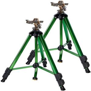 lot 19894 image: Biswing Impact Sprinkler Head on Tripod Base, Heavy Duty Lawn Sprinklers, 360 Degree Large Area Irrigation, Metal Sprinkler Nozzle & Solid Alloy Metal Extension Legs Flip Locks, 2 Pack