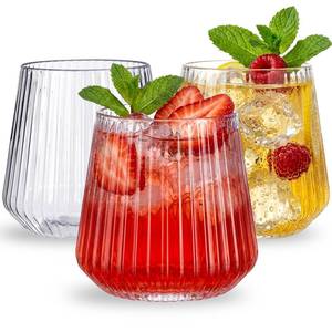 lot 19905 image: Ciaell 30 Pack Plastic Ribbed Wine Glasses - 12 OZ Thicker Origami Stemless Disposable Wine Champagne Whiskey Unbreakable Cocktail Glass, Reusable Wine Cups for Party Wedding Bar