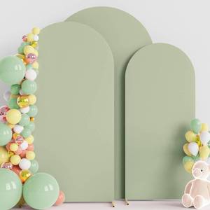 lot 19910 image: Wokceer Wedding Arch Backdrop Cover 7.2FT, 6.6FT, 6FT Set of 3 Spandex Fitted Sage Green Arch Covers for Round Top Chiara Arch Backdrop Stands Cover for Birthday Party Ceremony Decor