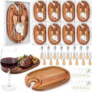 lot 19918 image: CimoroWin 8 Pack Wine Appetizer Plates Set, Wooden Mini Charcuterie Boards with Cheese Knives, Forks, Tags, Gift Box, Acacia Cocktail Plates for Parties, Weddings, Housewarming, Appreciation Gift