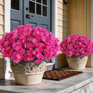 lot 19919 image: 8 Bundles Artificial Flowers for Front Door, Fake Silk Azalea Bouquet Silk Flowers for Outside UV Resistant Realistic Faux Plants for Planter Farmhouse Patio Garden Walkways Home Decor (Rose Red)