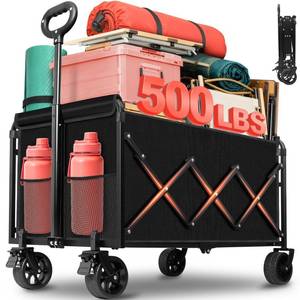 lot 19922 image: Wagons Carts Foldable - 360Lbs Collapsible Folding Wagon - Wagon Cart with Wheels Portable for Sports, Camping, Storage, Travel, Shopping