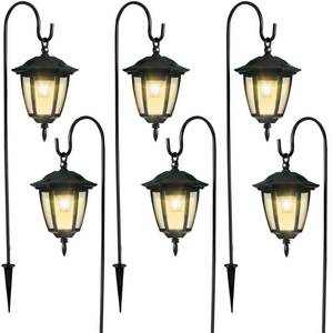 lot 19927 image: Dynaming 6 Pack Solar Hanging Lights Outdoor, Solar Powered Garden Decorative Lanterns with 6 x 38 Inch Shepherd Hooks, Waterproof Landscape Lighting for Lawn Patio Yard Pathway Driveway, Warm White