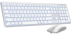 lot 19930 image: SABLUTE Bluetooth Keyboard and Mouse for Mac �� 7-Color Backlit, Multi-Device, Rechargeable, KMA1pro Full-Size Wireless Keyboard Mouse Combo with Quiet Scissor-Switch Keys for Mac (Silver White)