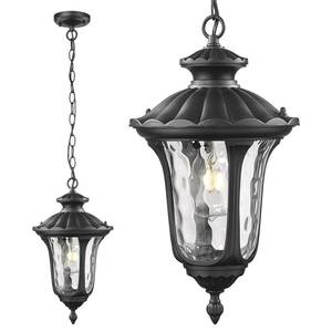 lot 19937 image: Luminzone Outdoor Pendant Light for Porch, Exterior Hanging Lantern Outdoor Chandelier in Black Finish for Entryway, Doorway, Farmhouse, Foyer