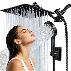 lot 19943 image: Shower Head, 8 inch Multifunction High Pressure Rain Shower Head with Handheld Spray Combo with 11 Angle Adjustable Extension ArmFlow RegulatorShower System Matte Black