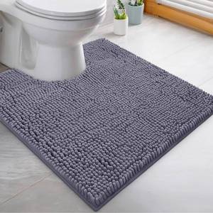 lot 20006 image: LuxUrux U-Shaped Toilet Bath Mat �� Absorbent & Non-Slip Contoured Rug for Toilet Base, Plush Chenille, Machine Washable (20 x 20 inch, Dark Gray)