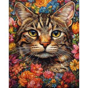 lot 20011 image: xackcme Cat Paint by Numbers for Adults - Cat Flowers Paint by Number on Canvas Without Frame, DIY Animal Oil Painting for Gift Home Wall Decor (16x20 inch)