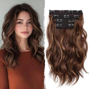 lot 20012 image: Clip in Hair Extensions - 14 Inch Wavy Synthetic Hair Extensions Clip ins (Color Chestnut Brown with Light Brown Highlights)
