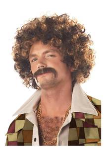 lot 20019 image: California Costumes Mens Disco Dirt Bag Wig & Moustache Adult Sized Costumes, Brown, One Size US