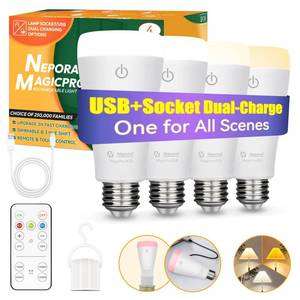 lot 20024 image: Neporal MAGICPRO Rechargeable Light Bulbs with Remote, USB & Socket Dual Charging, 3 Colors, Dimmable, 2H Fast Charge 4��50H Runtime, No Wiring for Lamps, Camping, Outages & Emergency Use, 2PK(9W, A19)