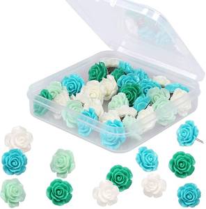 lot 20025 image: 30 Pieces Rose Flower Pushpins Flower Thumb Tacks Cute Decorative Push Pins Colorful Floret Thumbtacks for Photo Wall, Feature Wall, Whiteboard, Cork Board, Map, Bulletin Board, Office or Home (Green)