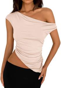 lot 20027 image: PRETTYGARDEN Womens Off The Shoulder Y2K Tops 2026 Summer Sleeveless Asymmetrical Ruched Going Out Tank Top Fashion Clothing (Light Purple,Large)