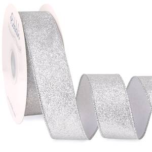 lot 20028 image: Ribbli Silver Glitter Wired Ribbon with Metallic Edge, Christmas Ribbon for Wreath, Christmas Tree Decoration, Gift Wrapping, Home Decor, 1-12 Inch x 20 Yards