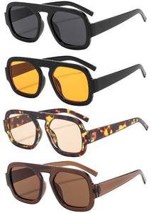 lot 20041 image: ISIUINN 4 Pieces Trendy Square Aviator Sunglasses for Women Men Flat Top Frame Retro 70s Square Sun Glasses Vintage Shades (BlackOrangeTortoise Light BrownBrown) (3 Pieces Only)