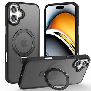 lot 20050 image: Lufanbis Magnetic for iPhone 16 Case with Ring Stand, 10 FT Drop Protection Velvety Touch Slim Translucent Matte Back Shockproof Phone Case for iPhone 16 6.1, Space Black