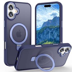 lot 20051 image: Lufanbis Magnetic for iPhone 16 Case with Ring Stand, 10 FT Drop Protection Velvety Touch Slim Translucent Matte Back Shockproof Phone Case for iPhone 16 6.1, Blue