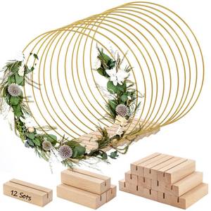 lot 20065 image: ZOOFOX 12 Pack Metal Floral Hoop Centerpiece with Stand, 12 Inch Large Metal Hoop for Crafts, Wreath Macrame Gold Hoop Rings for DIY Wedding Decor Dream Catcher