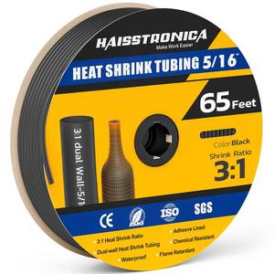 lot 20073 image: haisstronica 31 Heat Shrink Tubing, Shrink Ratio Adhesive Lined Marine Grade Heat Shrink Tube for Home, Automotive and Industrial (Black) 65FT 516inch