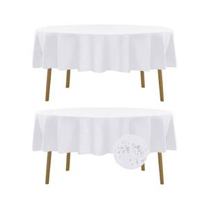 lot 20098 image: Fokitut 2 Pack Waterproof Round Tablecloth, 90 Inch, Stain Resistant and Wrinkle Polyester Table Cloth, Fabric Table Cover for Kitchen Dining, Wedding, Party, Holiday Dinner-White