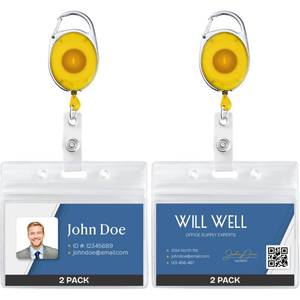 lot 20110 image: 2 Pack Id Badge Holder With Clip �� Transparent Orange Badge Reels with Id Sleeves Set �� Clear Id Card Holder Retractable, Horizontal Lanyard ID Holder with Badge Reel, Badge Holders with 24 Pull Cord