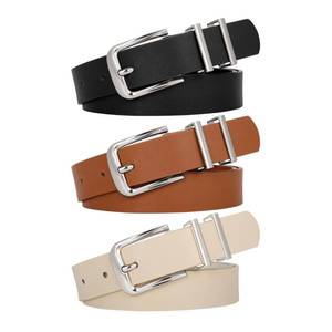 lot 20119 image: WERFORU 3 PACK Women Belt Women Fashion Leather Belts for Jeans Pants Ladies Belts with Gold Buckle,D-BlackBrownBeige,Fit Waist Size 27-31 Inches
