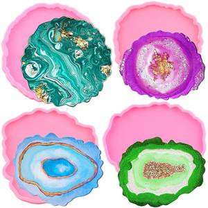 lot 20483 image: MIYAHOUSE Silicone Geode Coaster Molds - Resin Casting Molds for Making Irregular Wave Shape Cup Mats, Wine Glass Holders - Set of 4