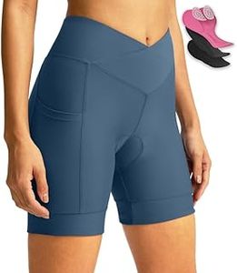 lot 12327 image: Womens Bike Shorts 4D Padded Cycling Shorts Crossover Waist Biking Shorts with Pockets Bicycle Riding (Bluegrey S)