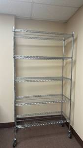 lot 11619 image: Chrome Wire 5 Shelving Unit with Wheels