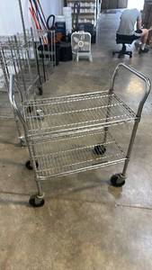 lot 11697 image: Chrome Wire Rolling Cart with Two Shelves