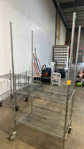 lot 11698 image: Chrome Wire Rolling Cart with Multiple Shelves
