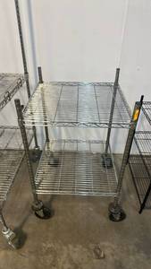 lot 11699 image: Chrome Wire Rolling Cart with Two Shelves
