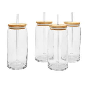 lot 11732 image: Mainstays Briar Can Glass Drinkware with Lids & Straws  Set of 4