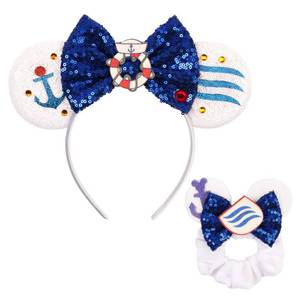 lot 521 image: zhezesmila Cruise Ears Headband 2 Set Sequin Mouse Ears for Women Hair Accessories for Cruise Trip Costume Party Decoration - Retail $13