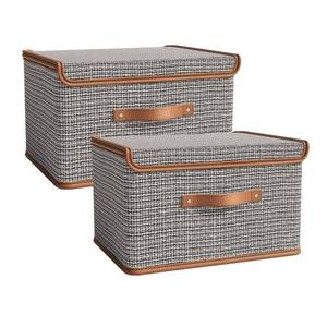 lot 534 image: Tuza 2 Pack Storage Bins with Lids, Collapsible Closet Organizer Container, Fabric Organizer Box with Handles, Decorative Storage Boxes with Lids for Organizing Clothes, Blanket, Light Grey, Medium - Retail $21