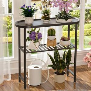 lot 579 image: Narrow Hallway Table for Entryway, Small Console Table Black 30.7, Bamboo Plant Stand Indoor Outdoor 2-tier, Small TV Stand for Bedroom with Anti-fall Edge, Sofa Side Table 5min Easy Assembly - Retail $40